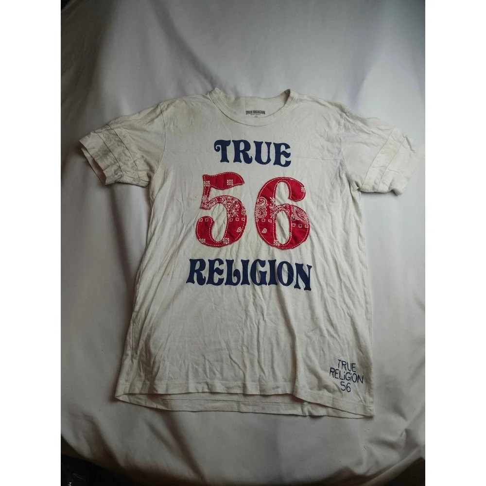 True Religion Mens T-Shirt White Paisley 56 Graphic Jersey Style Size Large USA